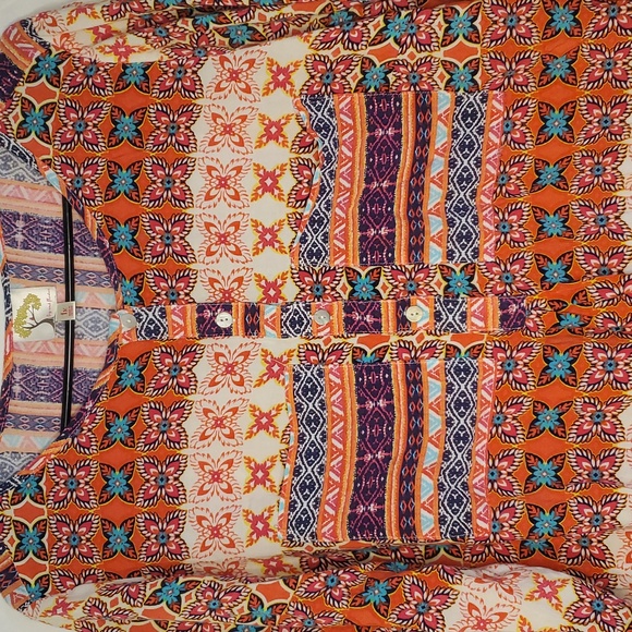 Plus Size Anthropologie Fig and Flower Long Blouse Womens 1X Floral Pockets - Picture 2 of 11